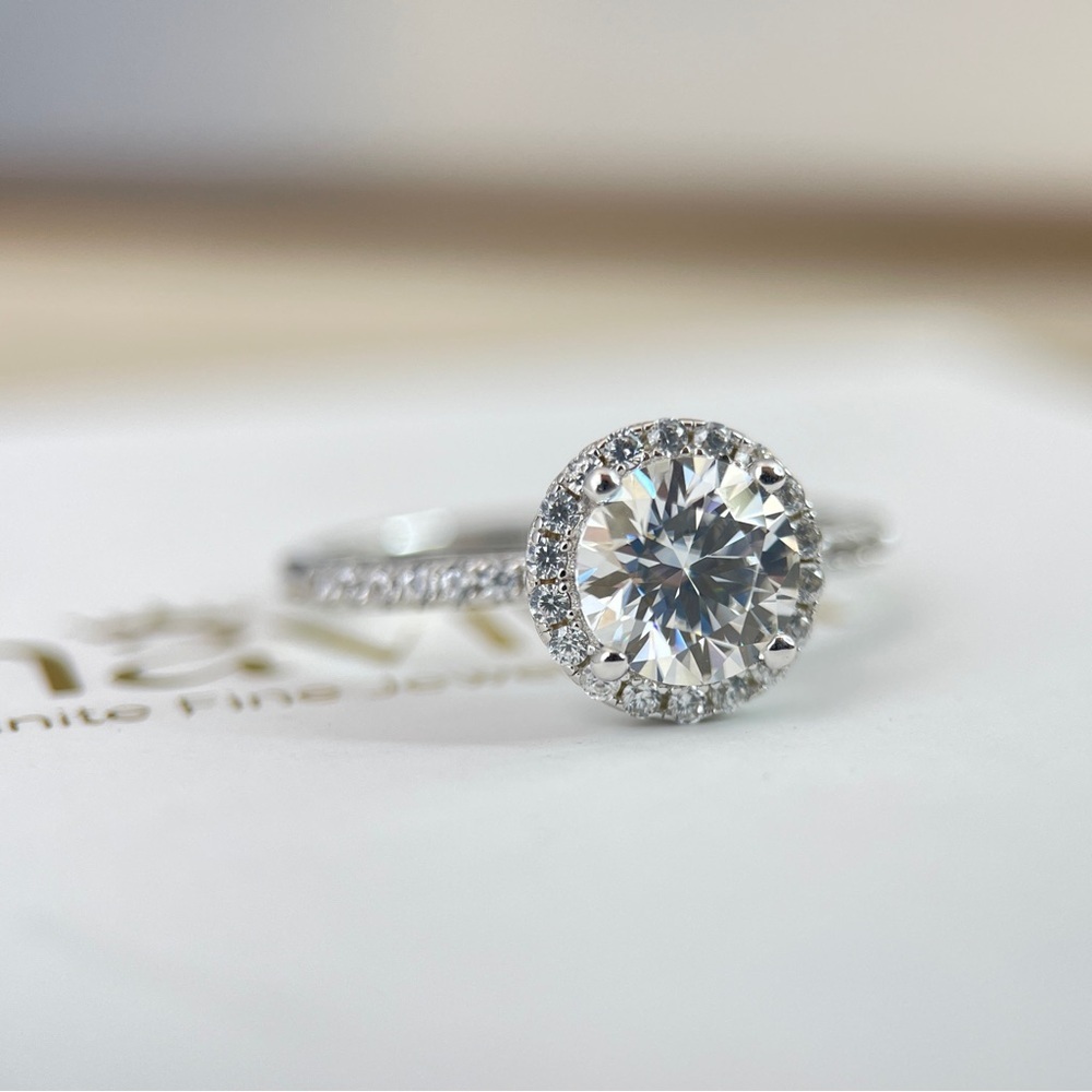 1.27ctw Moissanite S925 Round Halo Engagement Ring 18k Plated - Picture 1 of 6